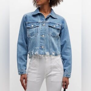 Frame Denim Cropped Denim Jacket - Rossum 2year Rips L Trucker
